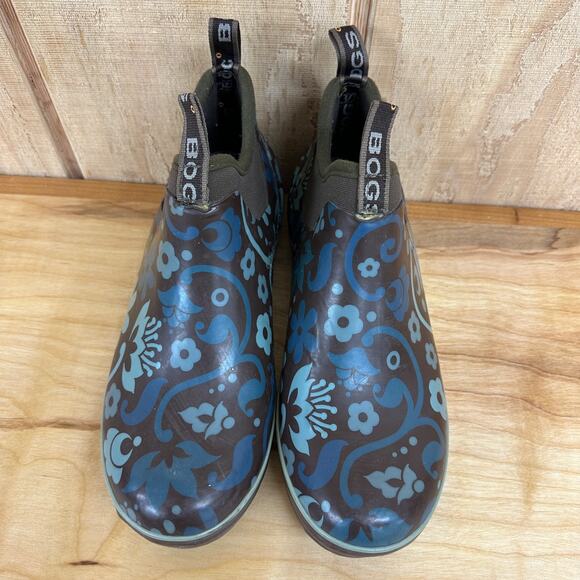 BOGS Women’s Mattie Corsage Blue Floral Waterproof Ankle Rain Boots Size 7 - Picture 4 of 5